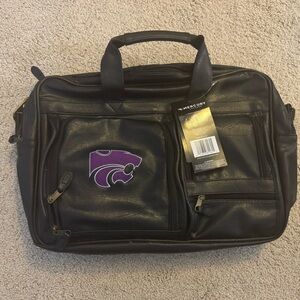 Black Leather Men's Bag with Powercat Logo
